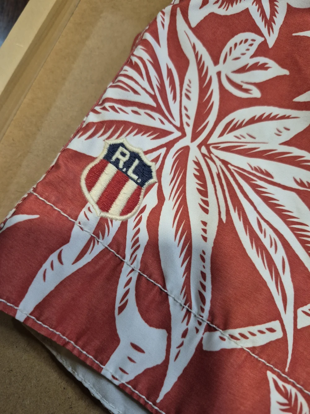 Polo by Ralph Lauren Red and White Tropical Print Swim Board Shorts